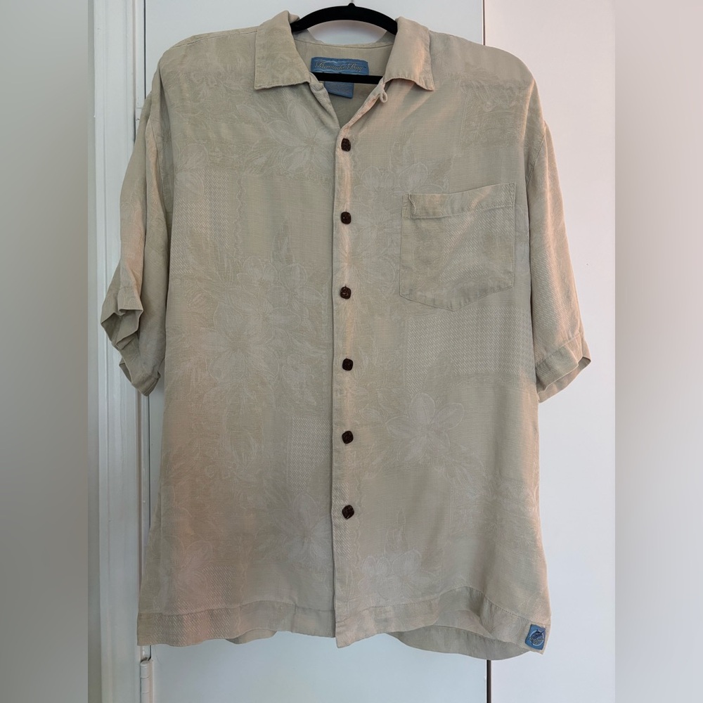 Bermuda Bay Men’s Casual Silk Button Down, Sand (Lg)